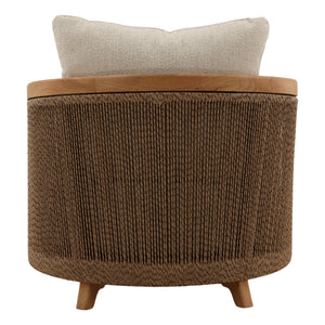 Outdoor Teak Wood and Fabric Upholstered Chaise - Sand