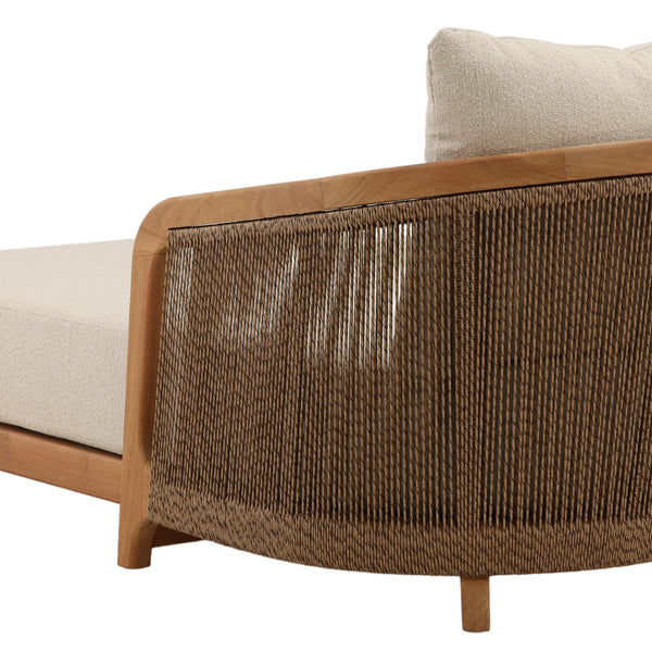 Outdoor Teak Wood and Fabric Upholstered Chaise - Sand