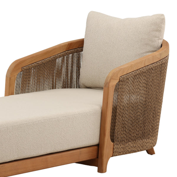 Outdoor Teak Wood and Fabric Upholstered Chaise - Sand