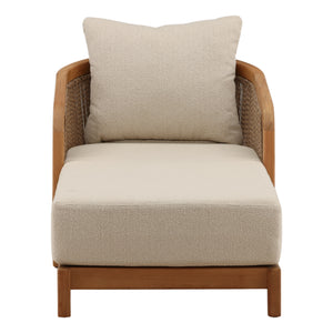 Outdoor Teak Wood and Fabric Upholstered Chaise - Sand