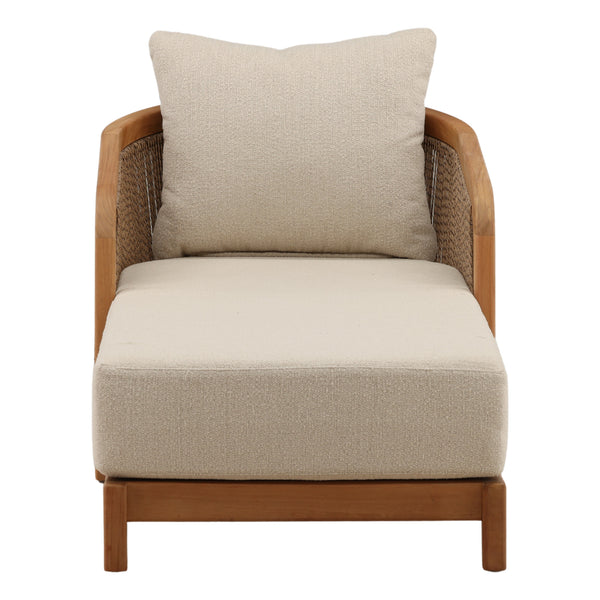 Outdoor Teak Wood and Fabric Upholstered Chaise - Sand