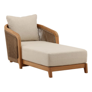 Outdoor Teak Wood and Fabric Upholstered Chaise - Sand