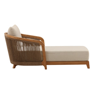 Outdoor Teak Wood and Fabric Upholstered Chaise - Sand