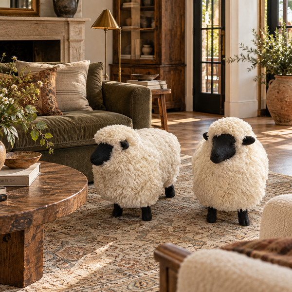 Pair of Lalanne Style Sheep Ottomans