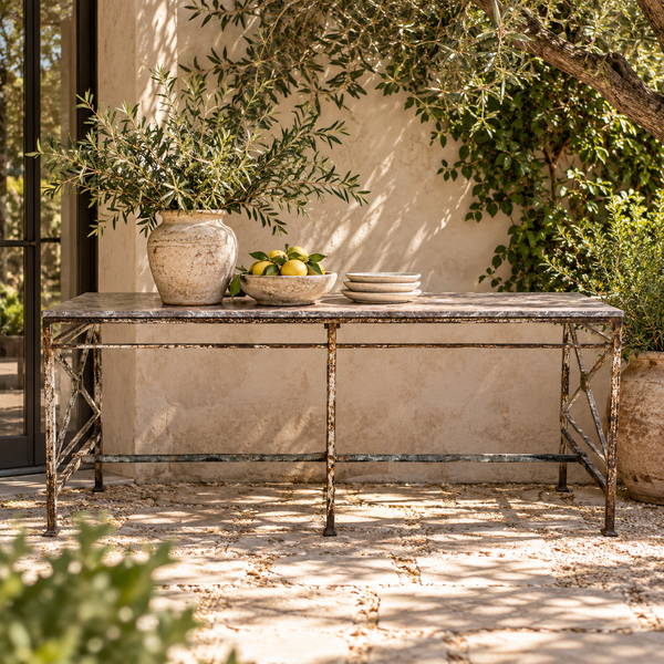 Vintage Iron Table with Stone Top