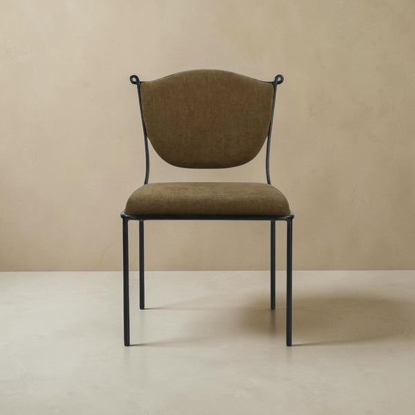 Olive Green Upholstered Wrought Iron Dining Chair