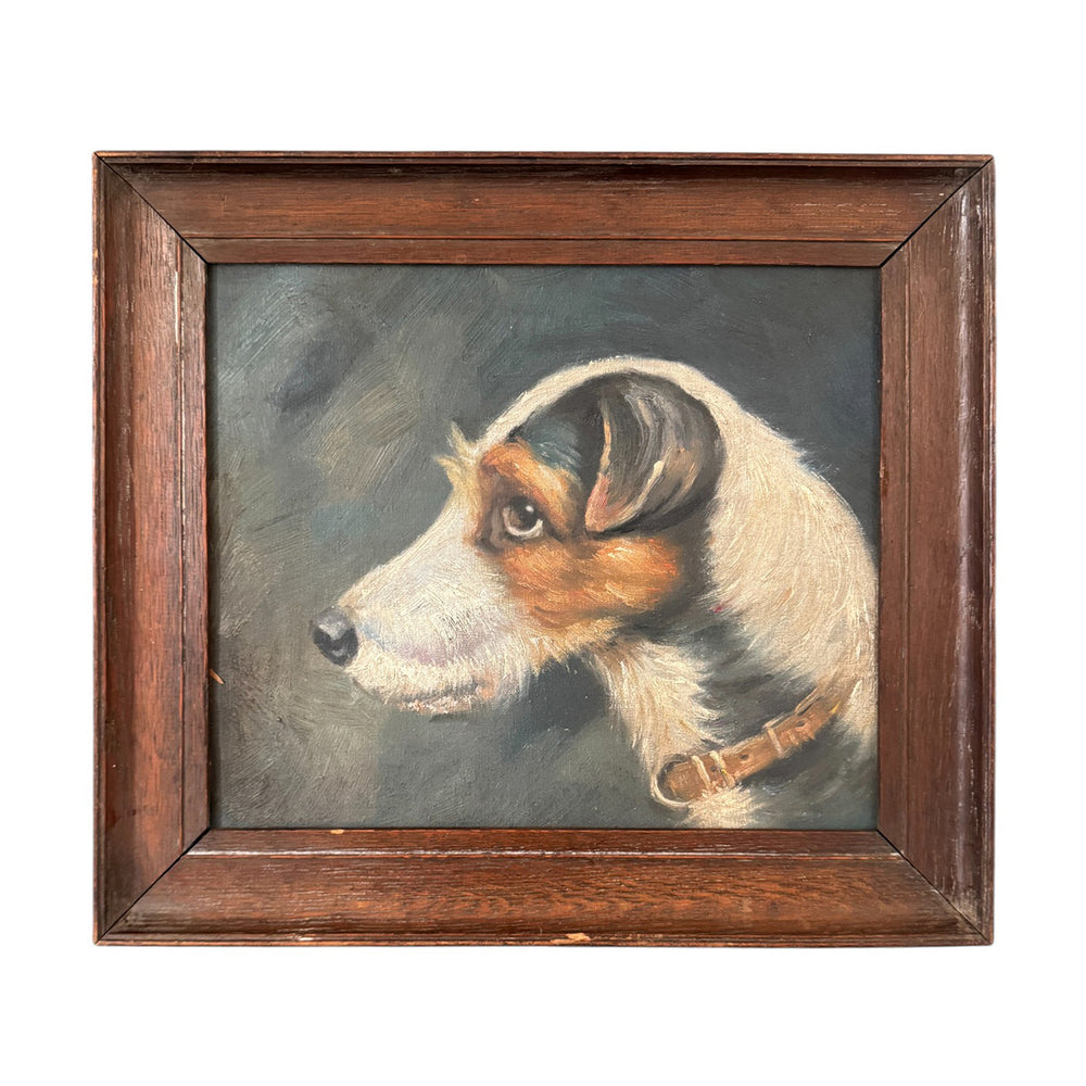 Framed Dog Hound Oil Painting • 15” x 13”