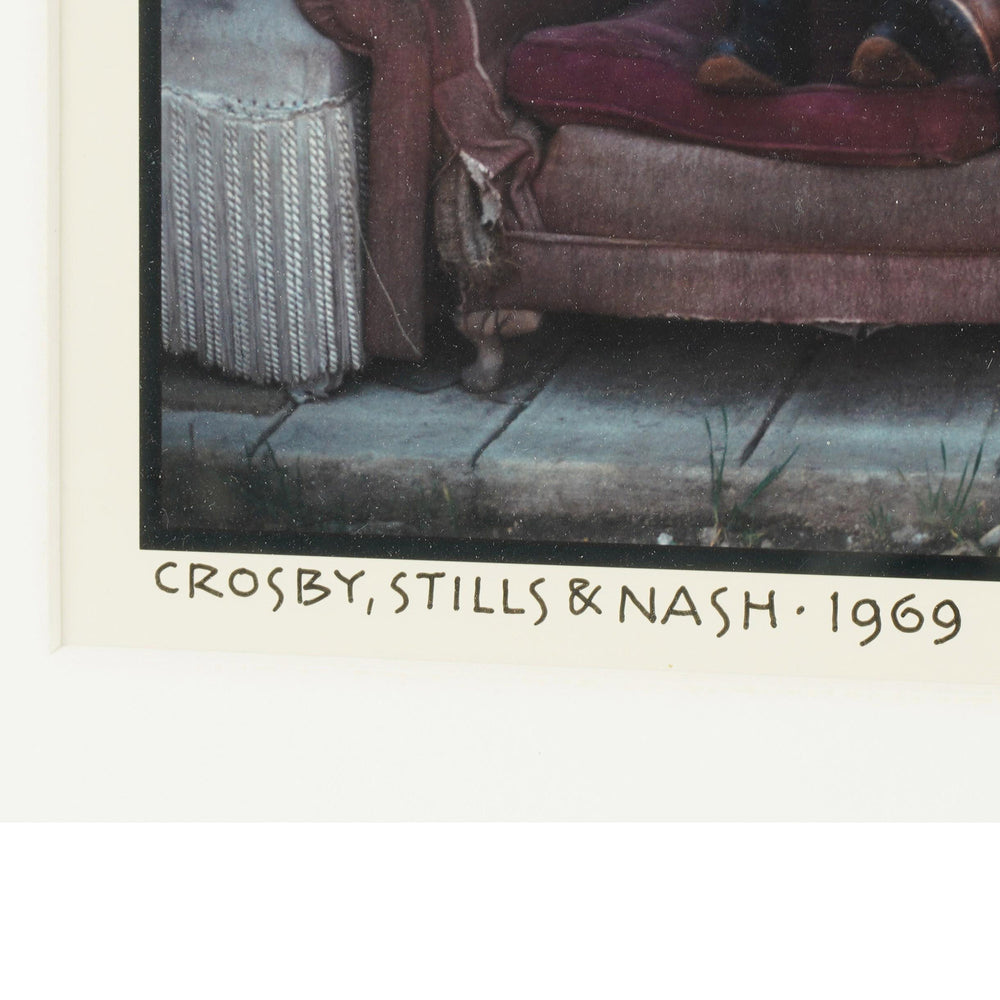 framed photograph by henry diltz of crosby, stills and nash circa 1969