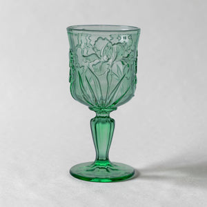 Green Orchid Embossed Vintage Glass Goblets
