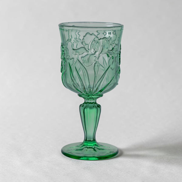 Green Orchid Embossed Vintage Glass Goblets