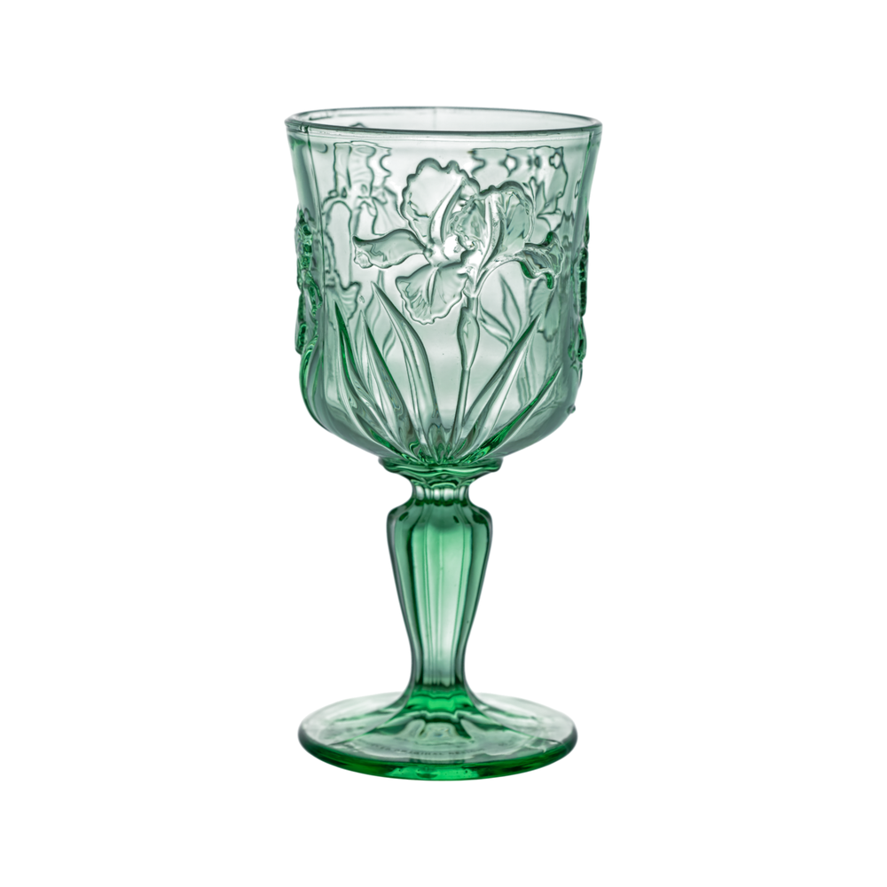 Green Orchid Embossed Vintage Glass Goblets