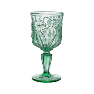 Green Orchid Embossed Vintage Glass Goblets