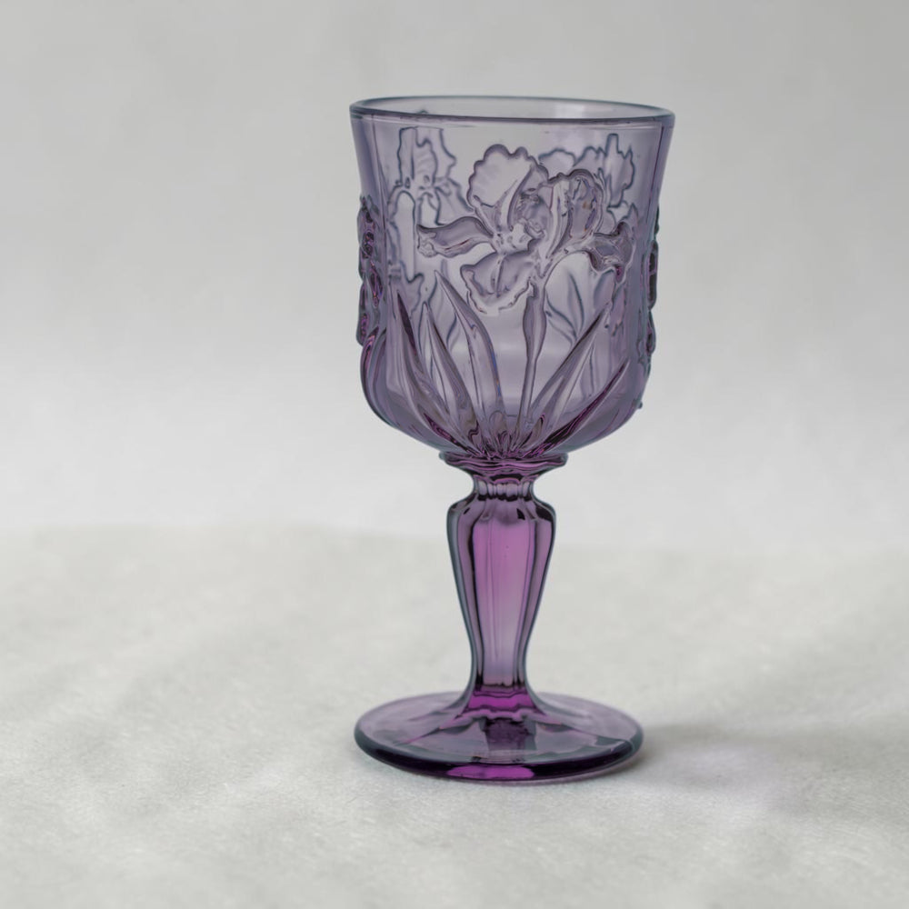 Purple Orchid Embossed Vintage Glass Goblets
