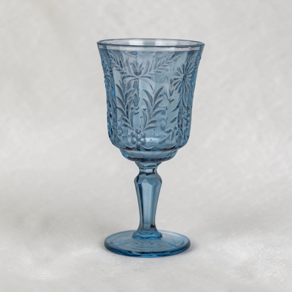 Blue Daisy Embossed Vintage Glass Goblets