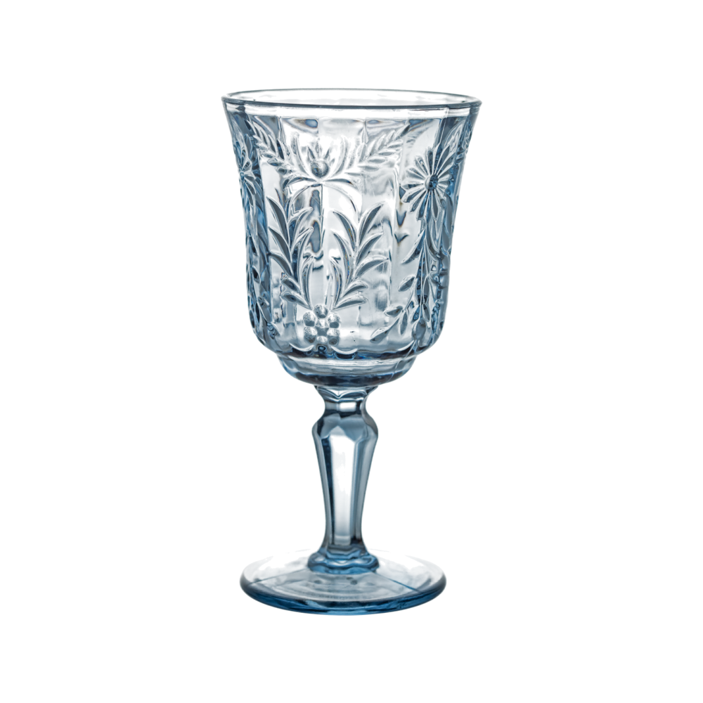 Blue Daisy Embossed Vintage Glass Goblets