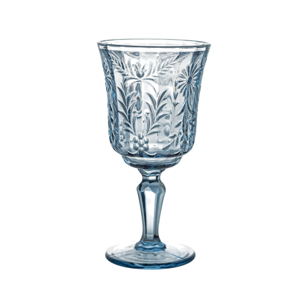 Blue Daisy Embossed Vintage Glass Goblets