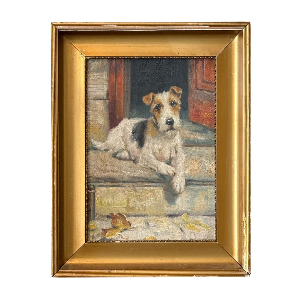 Framed Wire Fox Terrier Oil Painting • 18” x 14”