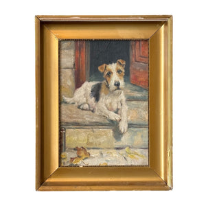 Framed Wire Fox Terrier Oil Painting • 18” x 14”