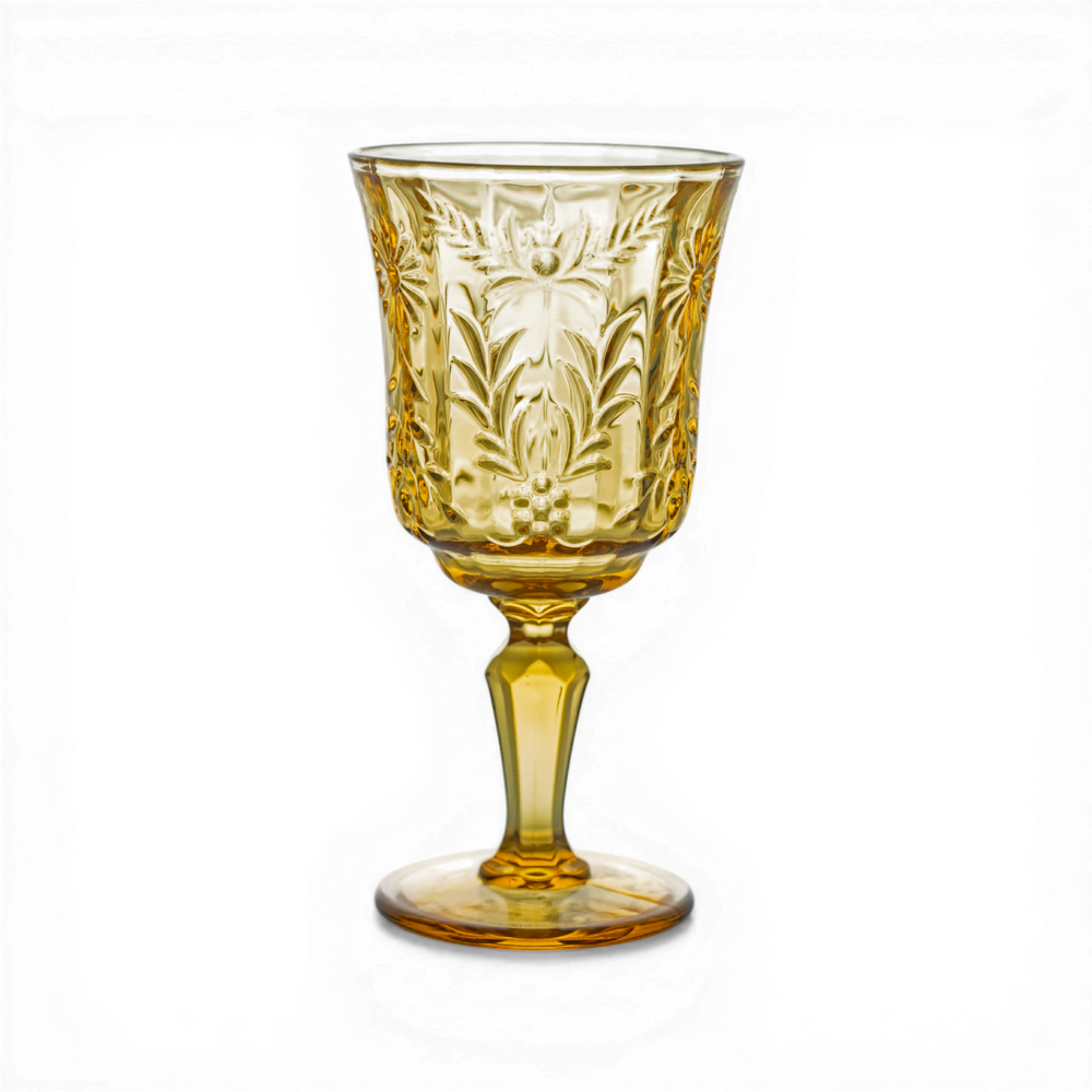 Amber Daisy Embossed Vintage Glass Goblets