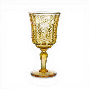 Amber Daisy Embossed Vintage Glass Goblets