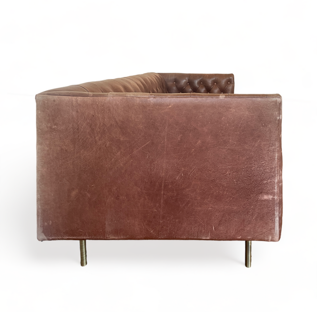 midcentury leather chesterfield sofa on pin legs los angeles
