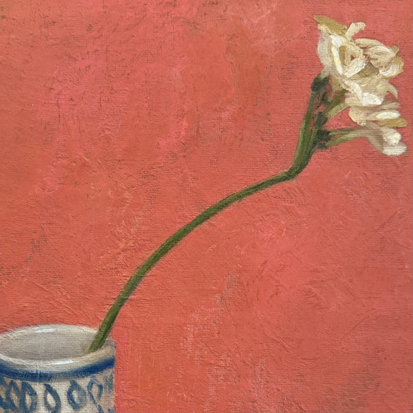 Paper White Flower in Vase - Pink Background by Diane Che