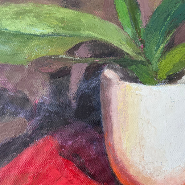 Orchid in White Bowl - Night Painting by Diane Che