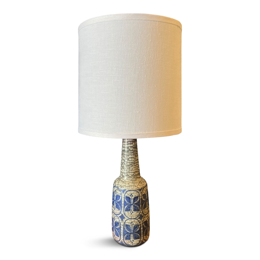 Handmade vintage danish MCM ceramic lamp with blue scandinavian motif