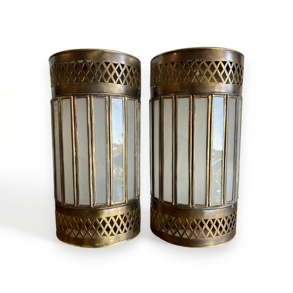 vintage moroccan sconces with glass and aged brass finish