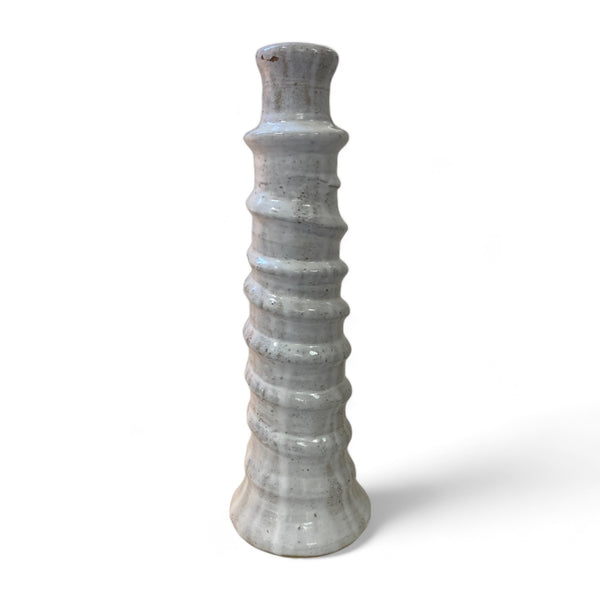 white ceramic morrocan candlestick holder with twisted ridges
