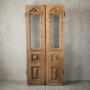 Antique French Wood Doors with Glass Panels