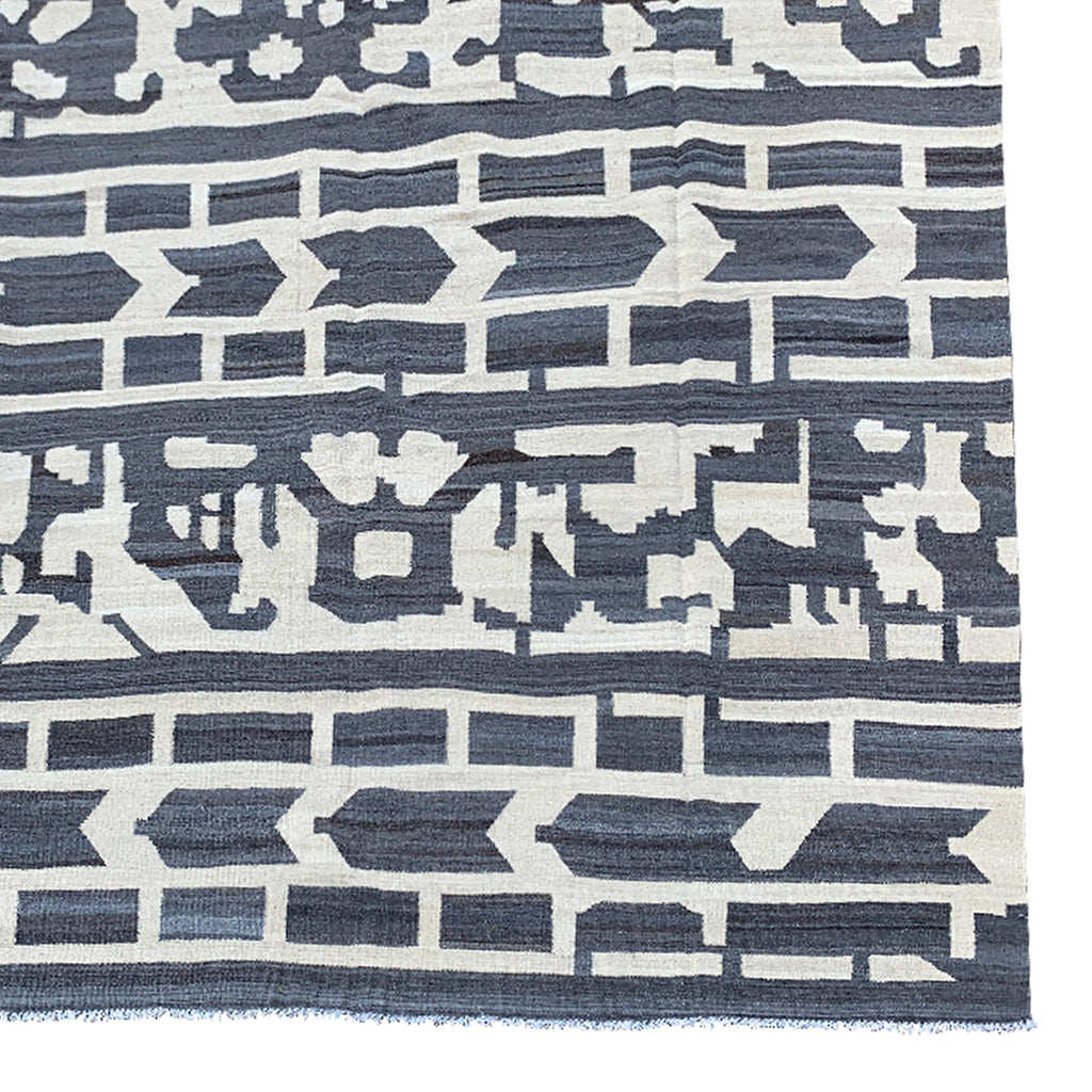 White and grey Swedish flat woven area rug