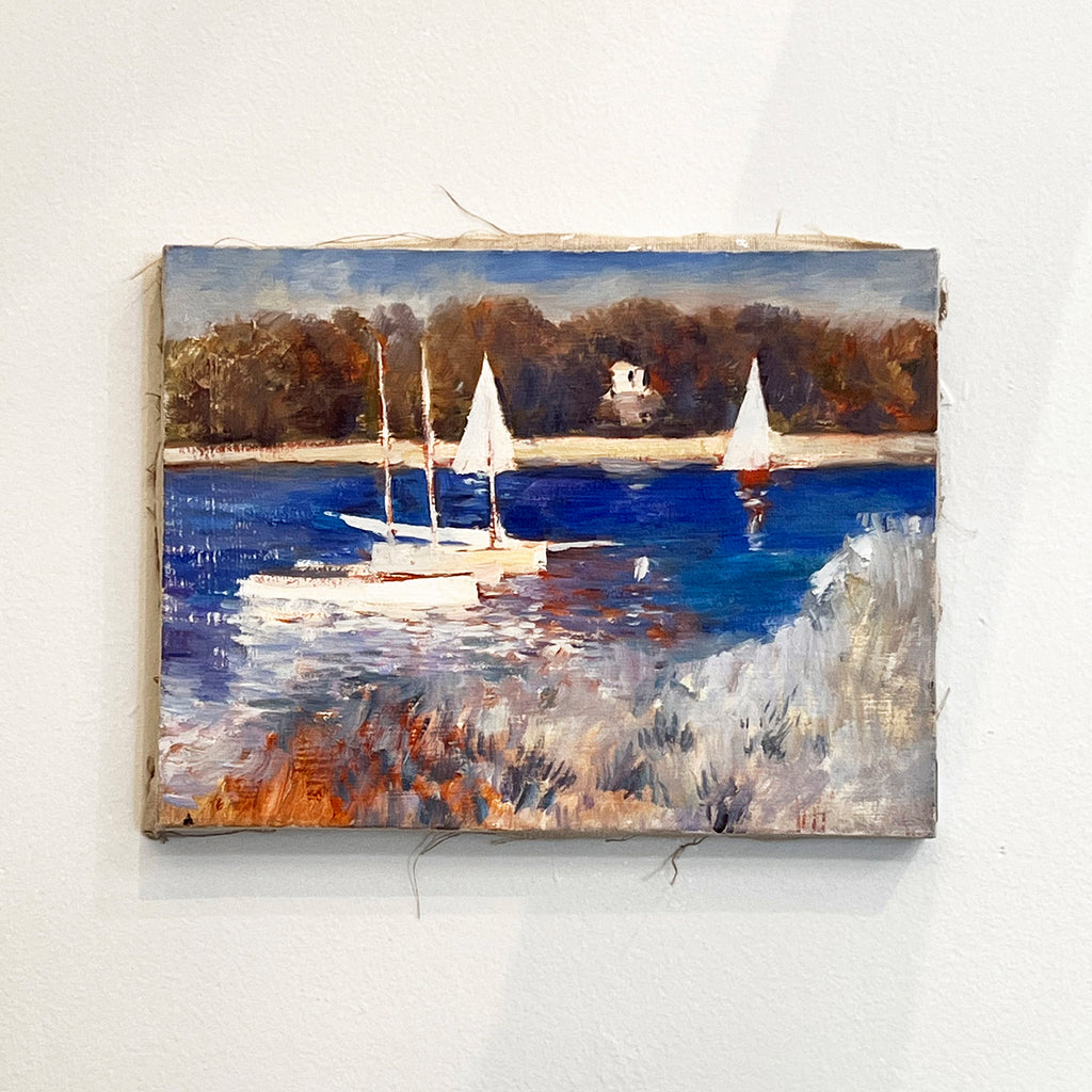 painting of boats on water 
