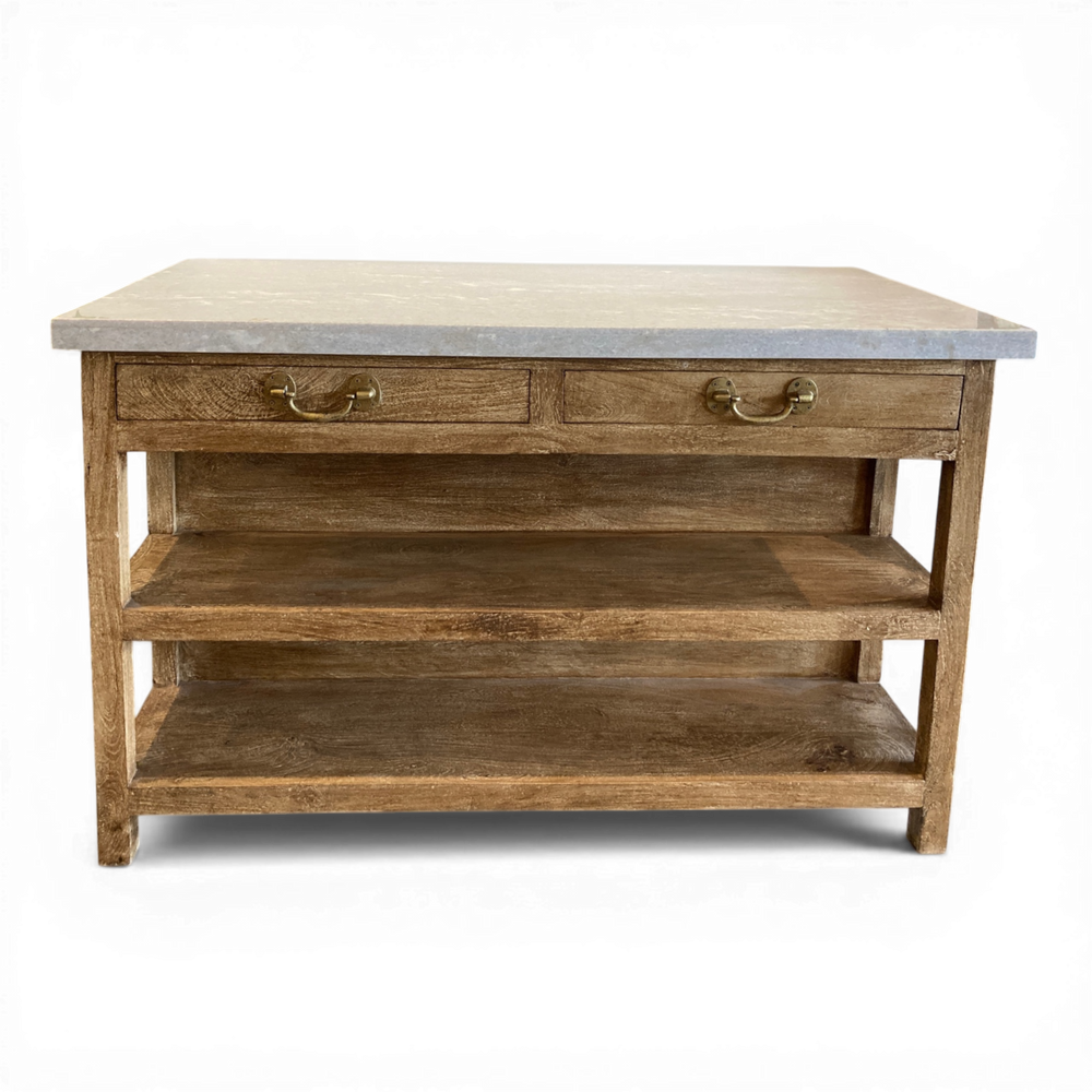 Marble Top Kitchen Island with Drawers