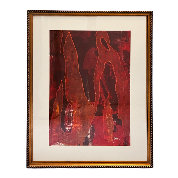 Frame abstract art with tones of red and orange in gold vintage frame