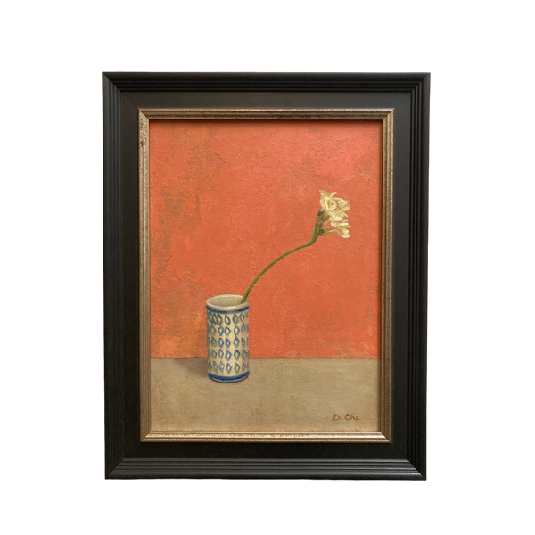 Paper White Flower in Vase - Pink Background by Diane Che