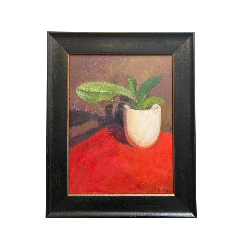 Orchid in White Bowl - Night Painting by Diane Che