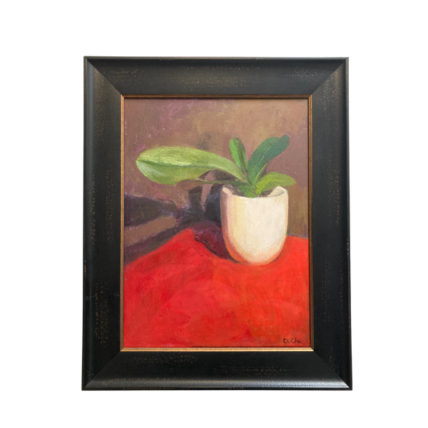 Orchid in White Bowl - Night Painting by Diane Che