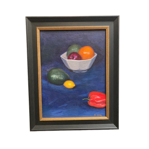 Avocado and Fruits in Blue Background by Diane Che