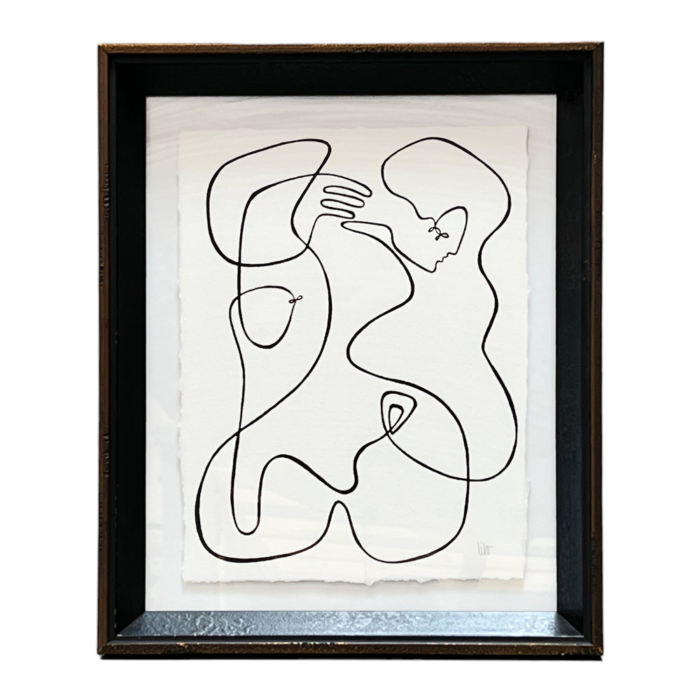 Single line art by danish artist Lilo on Paper in black vintage frame