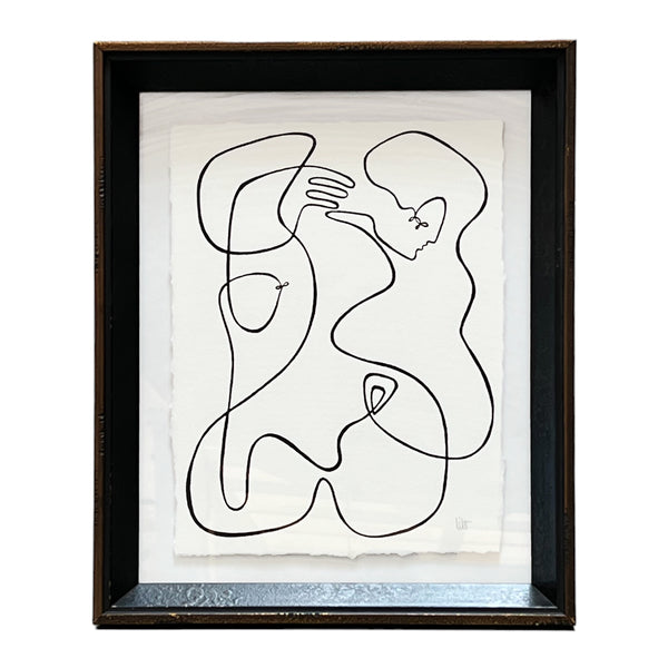 Single line art by danish artist Lilo on Paper in black vintage frame