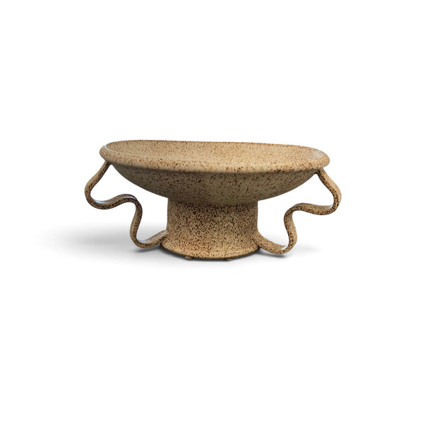 Oatmeal Pedestal Bowl With Wavy Handles - Medium