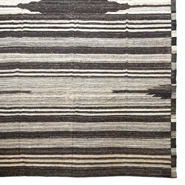 cool toned brown taupe and cream striped kilim area rug