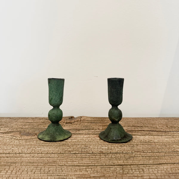 Green Patina Iron Candle Holder