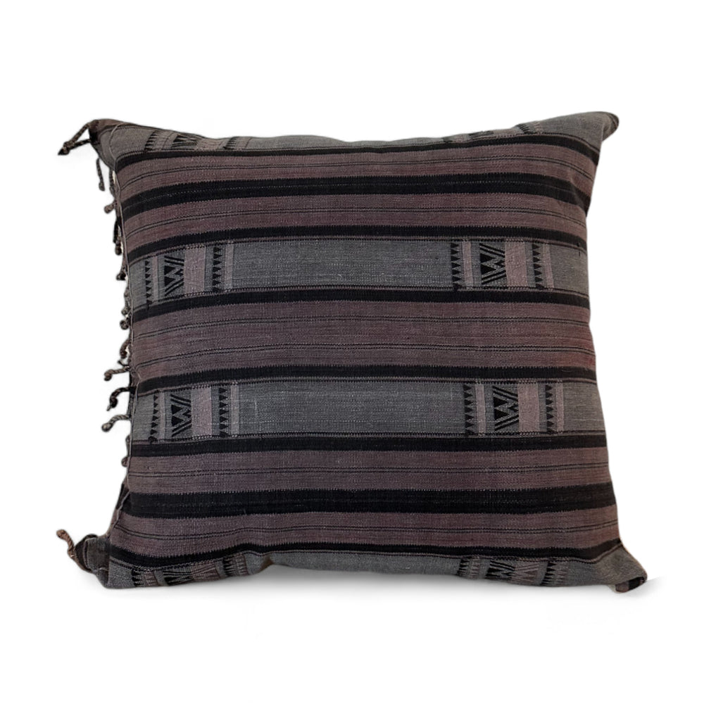 light blue and purple tribal pattern vintage fabric pillow with fringe