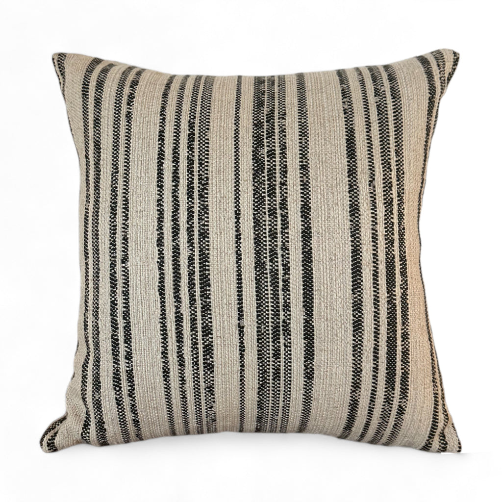 Beige & black stripe vintage fabric pillow 16" x 26"