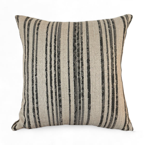 Beige & black stripe vintage fabric pillow 16" x 26"