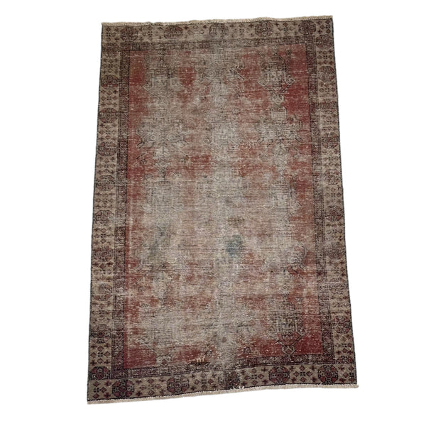 6' x 3'10" Vintage Persian Tabriz accent rug in rust and beige tones. 