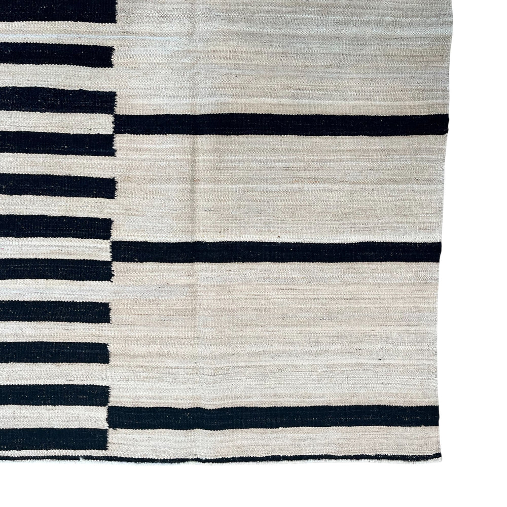Black and White Striped Kilim Rug • 8'1" x 9'7"