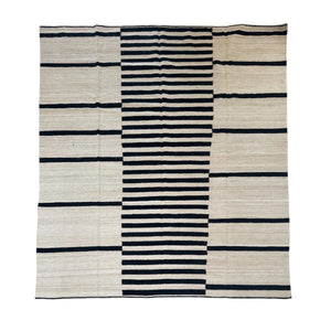 Black and White Striped Kilim Rug • 8'1" x 9'7"